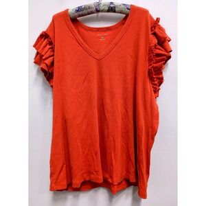 Universal Standard Ruffle Sleeve V-Neck Top Womens 2X Orange Ribbed Minimalist